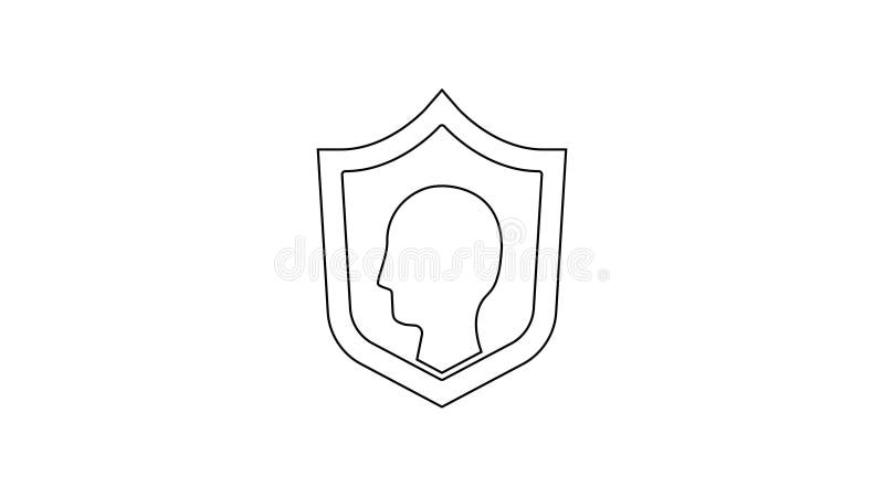 Seguro de vida de línea negra con icono de escudo aislado en fondo blanco. concepto de protección de la seguridad