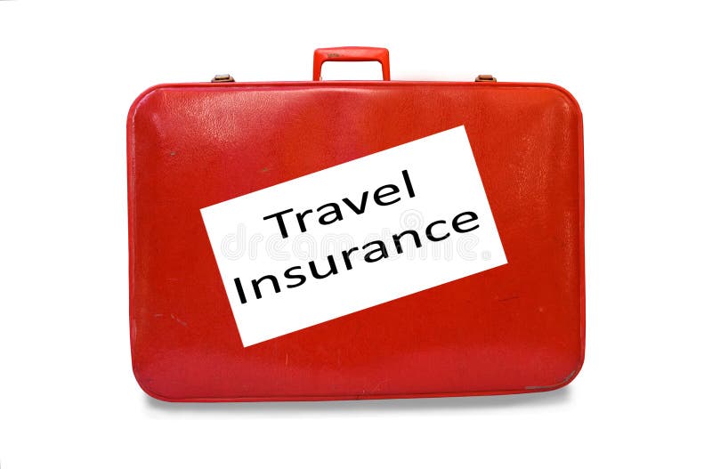 Red suitcase Travel Insurance concept over a white background. Red suitcase Travel Insurance concept over a white background
