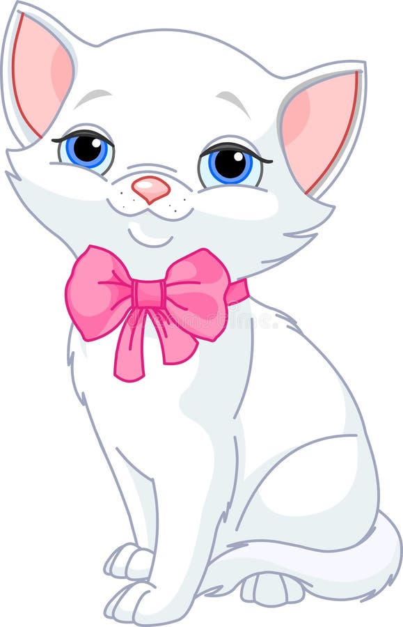 Illustration of Very Cute white Cat with pink bow. Illustration of Very Cute white Cat with pink bow