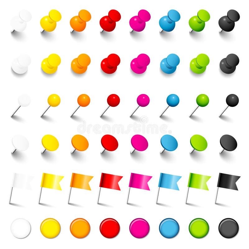 Sei bandiere e magneti differenti degli aghi dei perni con i colori dell'ombra otto illustrazione di stock Sei bandiere e magneti differenti degli aghi dei perni con i colori dell'ombra otto illustrazione di stock