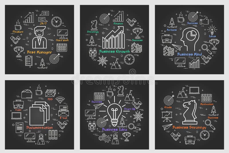 Sei insegne nere del quadrato di affari - crescita, idea, responsabile, strategia, documentazione illustrazione vettoriale Sei insegne nere del quadrato di affari - crescita, idea, responsabile, strategia, documentazione illustrazione vettoriale