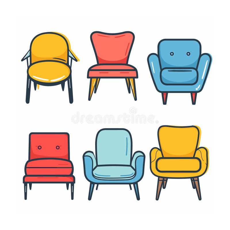 Sei sedie moderne di midCentosecolo illustrano illustrazioni illustrative dello stile esclusivo di colore ideale royalty illustrazione gratis