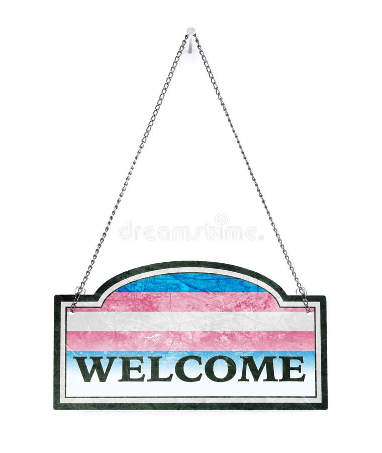 Seien Sie willkommen! Altes Metallschild lokalisiert - Transgenderflagge stock abbildung Seien Sie willkommen! Altes Metallschild lokalisiert - Transgenderflagge stock abbildung