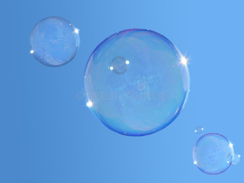 Seife-Luftblasen auf blauem Himmel