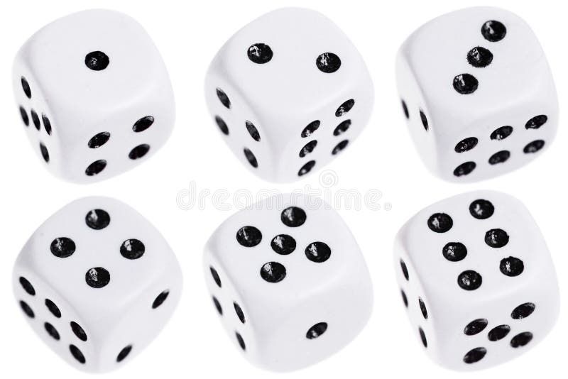 Seis dados isolados no branco fotos de stock royalty free Seis dados isolados no branco fotos de stock royalty free