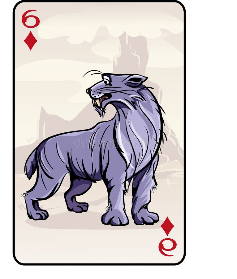 Seis del naipe de los diamantes con un lince stock de ilustración Seis del naipe de los diamantes con un lince stock de ilustración