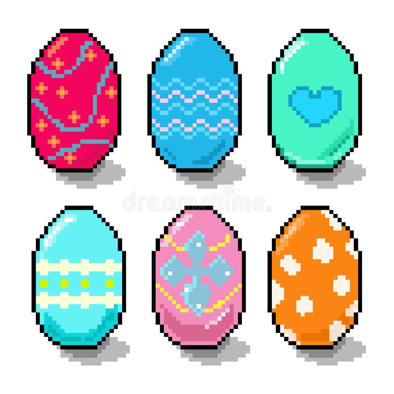 Ovos de páscoa de pixel 8 bits pixel art jogo de arcade ícones de ovos  pintados ovos de galinha coelhinho fofo e jogo de caça ao ovo de galinha  bebê ilustração vetorial