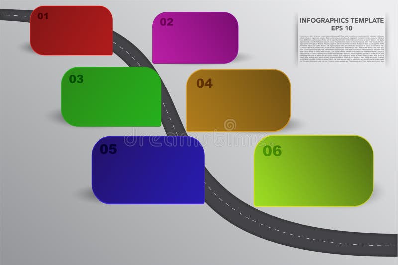 Seis infographics do espaço temporal das etapas com retângulo 3D objetam no vari ilustração stock Seis infographics do espaço temporal das etapas com retângulo 3D objetam no vari ilustração stock