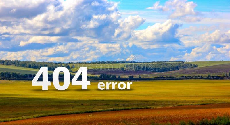Seite des Fehlers 404 auf heller bunter Weidelandschaft mit einem stilisierten Aquarellrahmen