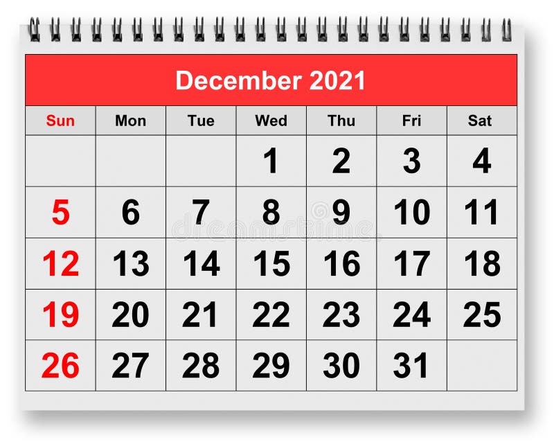 Seite des monatlichen Jahreskalenders Dezember 2021