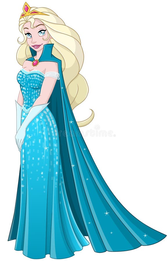 Vector illustration of a snow princess queen in blue dress and cape. Vector illustration of a snow princess queen in blue dress and cape.