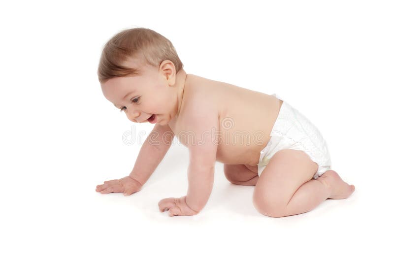 Seitenansicht des hübschen kriechenden Babys lizenzfreie stockfotografie Seitenansicht des hübschen kriechenden Babys lizenzfreie stockfotografie
