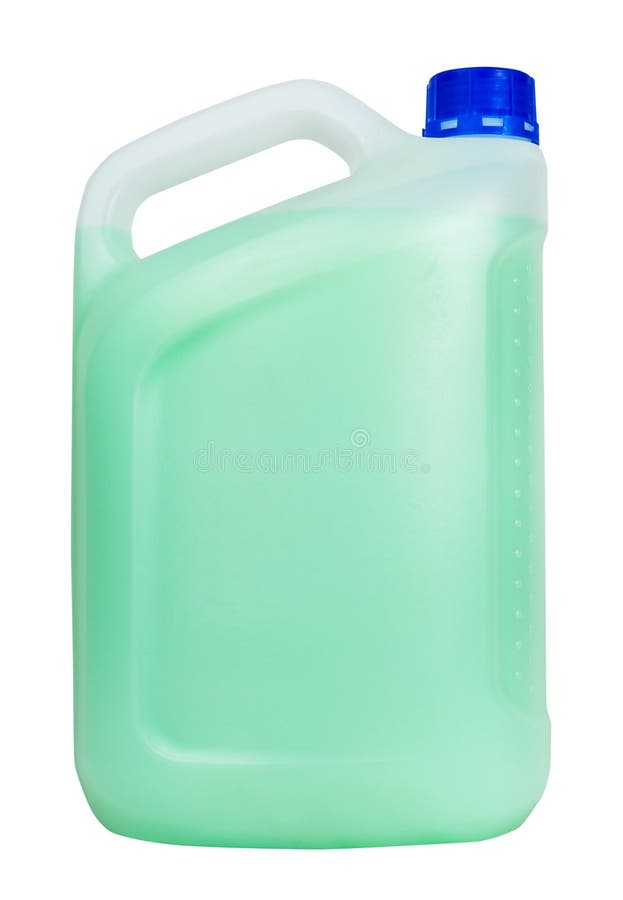 Seitenansicht des Plastikbenzinkanisters mit grüner Flüssigkeit lizenzfreie stockfotos Seitenansicht des Plastikbenzinkanisters mit grüner Flüssigkeit lizenzfreie stockfotos