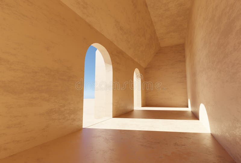 Seitenansicht Raum innen 3d rendern stock abbildung