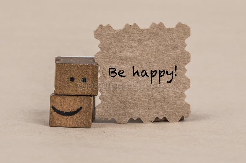 Seja cartão feliz com ícone do smiley do cubo imagem de stock Seja cartão feliz com ícone do smiley do cubo imagem de stock