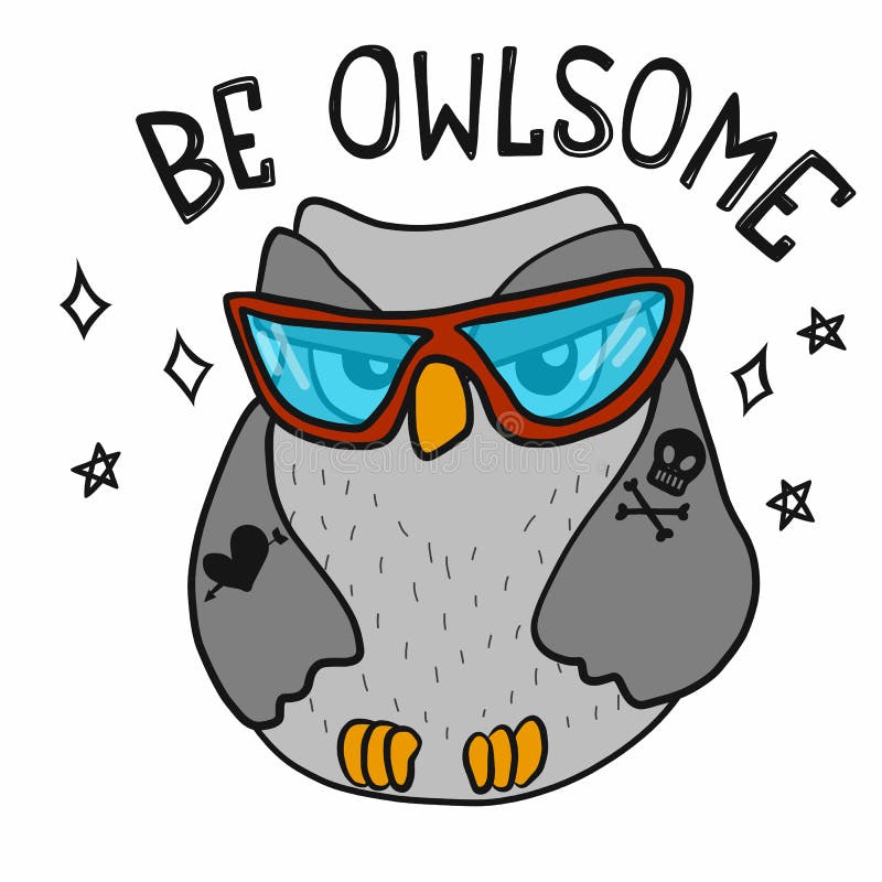 Seja coruja bonito fresca de Owlsome com estilo da garatuja da ilustração do vetor dos desenhos animados dos vidros de sol ilustração royalty free Seja coruja bonito fresca de Owlsome com estilo da garatuja da ilustração do vetor dos desenhos animados dos vidros de sol ilustração royalty free