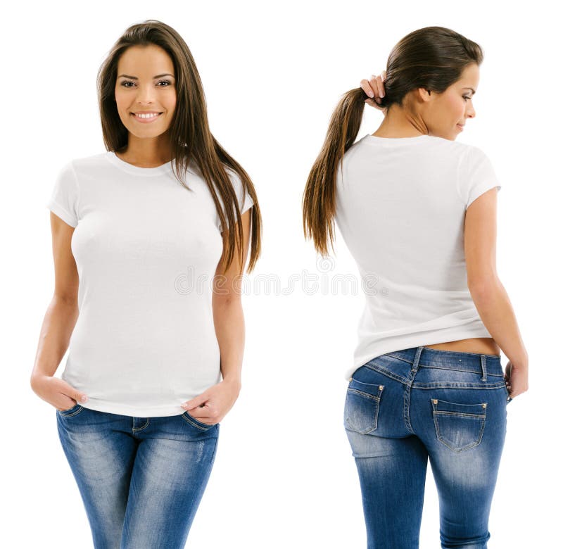 Seksowna kobieta pozuje z pustą białą koszula
