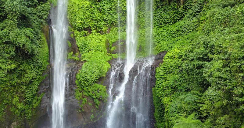 Sekumpul Waterfall in Bali, Indonesia. Drone aerial Shot