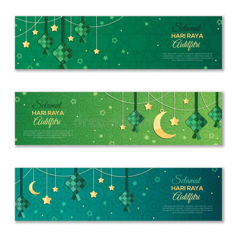 Selamat Hari Raya Aidilfitri Horizontal Banners Stock 