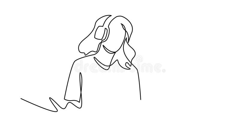 Selbstzeichnende Animation der jungen Frau hört Musik. DJ-Mädchen mit Ohrhörern. Lebensstipendiatin. Freizeit vektor abbildung