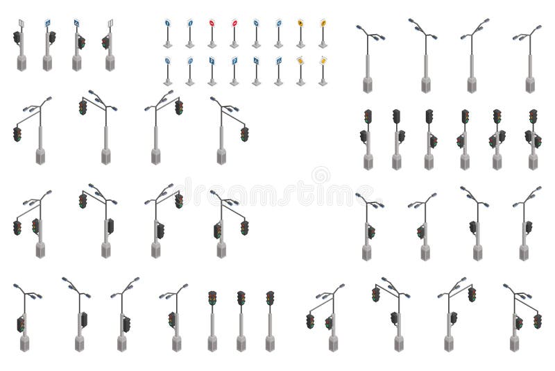 Selección isométrica de elementos de los semáforos stock de ilustración Selección isométrica de elementos de los semáforos stock de ilustración