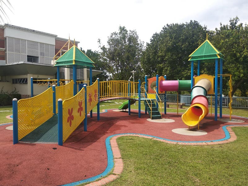 Selected focused on modern children outdoor playground in the public park. royalty free stock images Selected focused on modern children outdoor playground in the public park. royalty free stock images