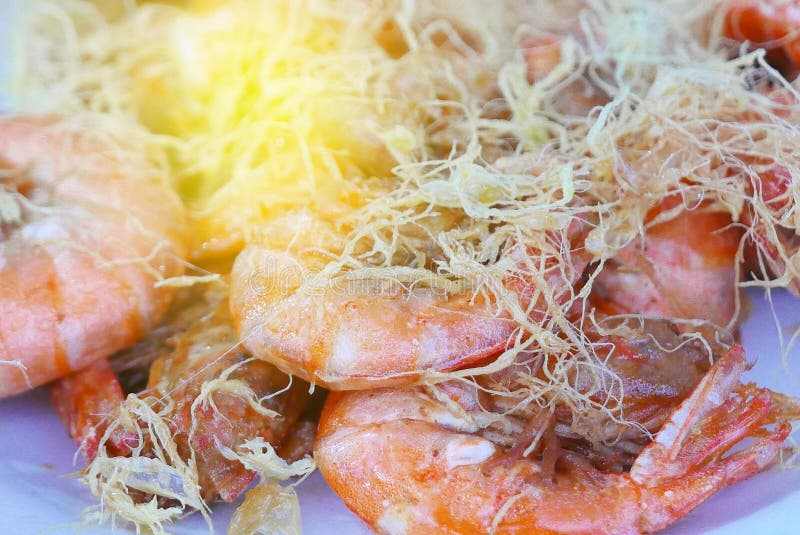 Selectieve nadruk van gebraden garnaal royalty-vrije stock afbeelding