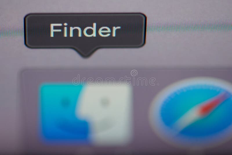 New york, USA - july 26, 2019: Selecting finder application on computer macro close up view in pixel screen