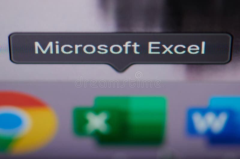 New york, USA - july 26, 2019: Selecting microsoft excel application on computer macro close up view in pixel screen