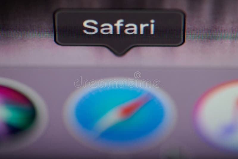 New york, USA - july 26, 2019: Selecting safari application on computer macro close up view in pixel screen