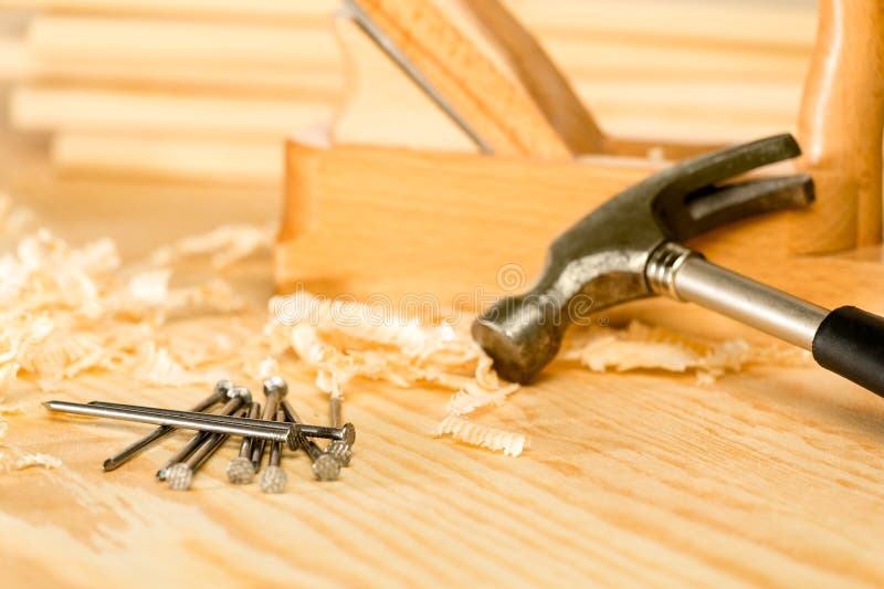 Selection of carpenter tools stock photos