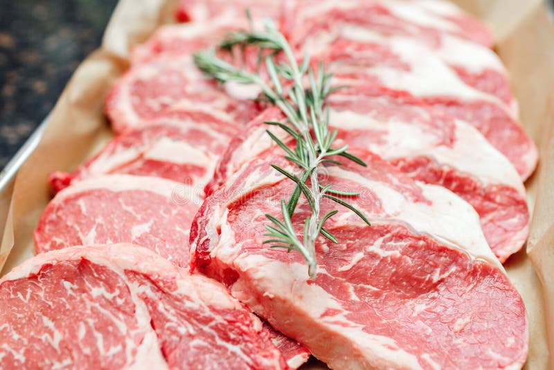 Selection of Different Cuts of Fresh Raw Red Meat in a Supermarket