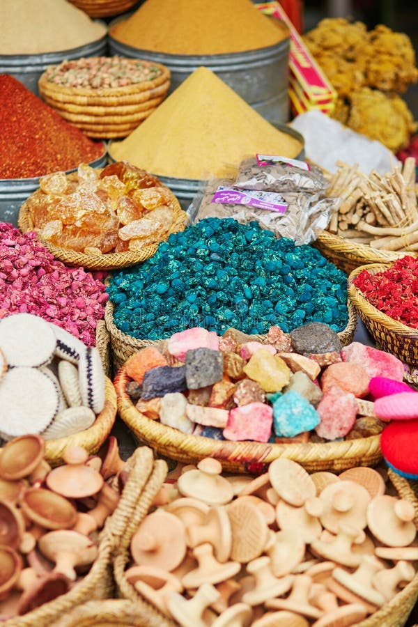 Selection of Spices on a Traditional Moroccan Market Stock Photo
