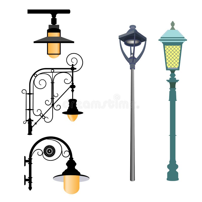 A Selection Of Street Lamps Stock Vector Illustration Of Post