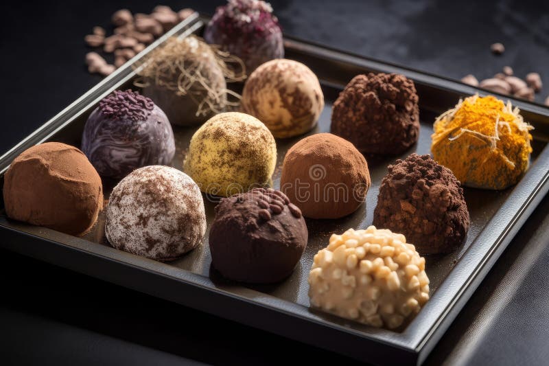 A Selection of Truffles in Different Shapes and Flavors, Presented on a