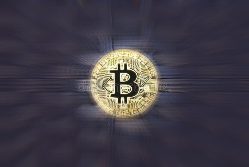 Selective focus on cryptocurrency bitcoin on black background with zoom effect. royalty free stock images