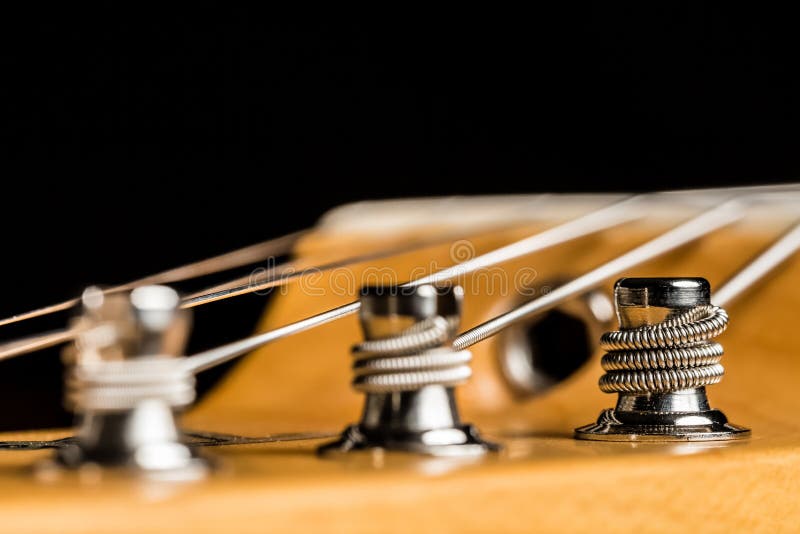 Selective Focus of Electric Guitar Tuning Knob and Wound Stock Image