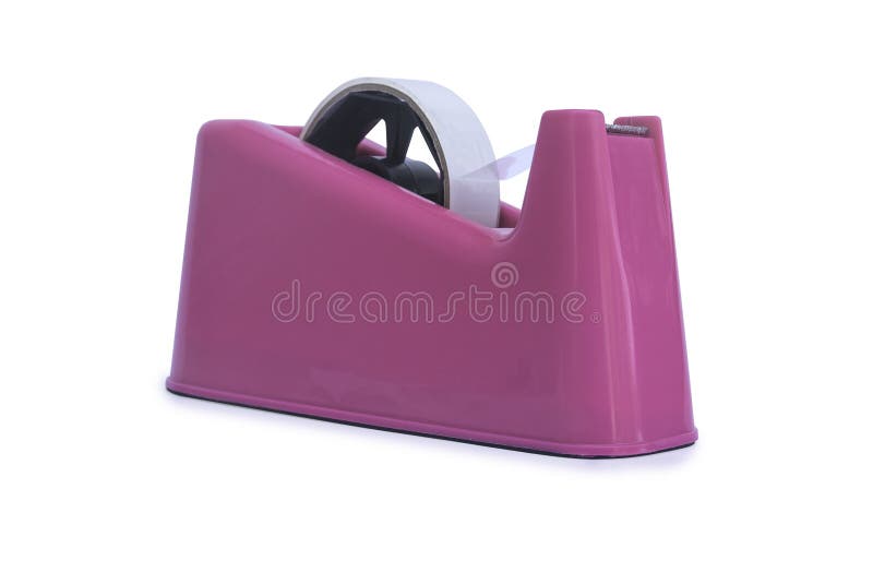 Selective Focus of Pink Tape Dispenser Isolated on a White Background