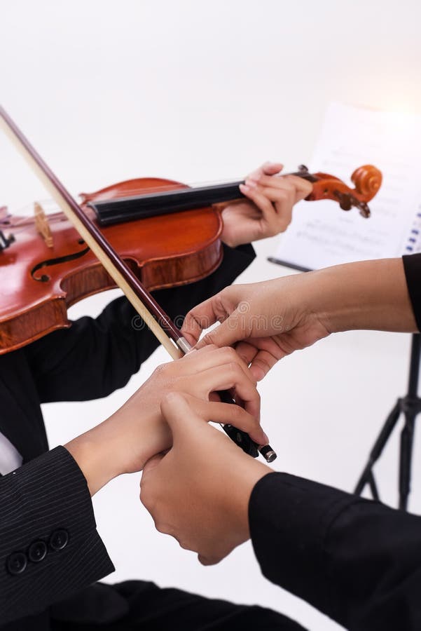Focus of Teacher Hand is Teaching the Violin Student,how To Bow Stock Image - Image of concert, adult: 127323237
