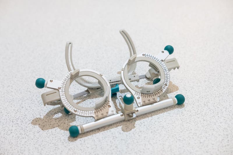 Selective Focus at Trial Frame. Optometry Equipment and Trial Glasses