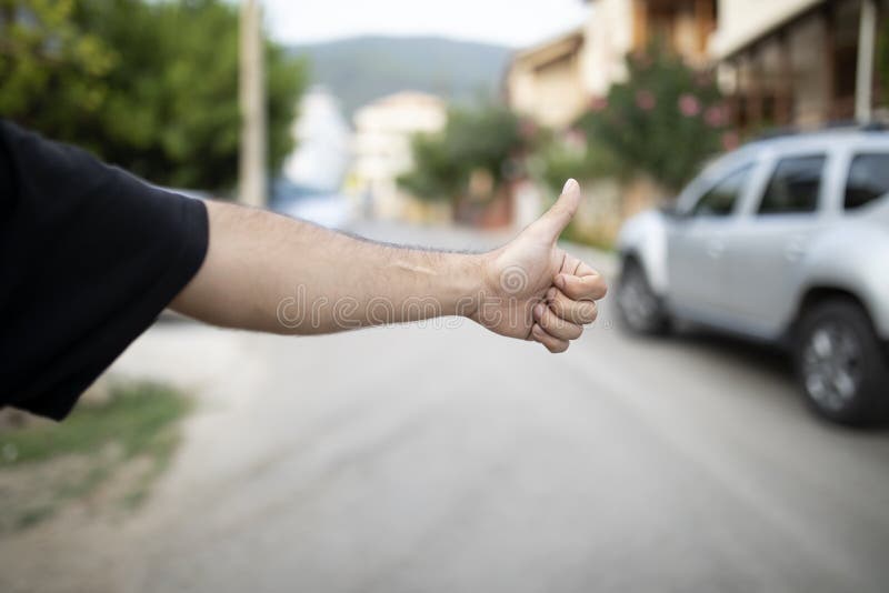 Hitchiker Man Hands Selective Focus Stock Image Image of hitchhiking, holding 177749493