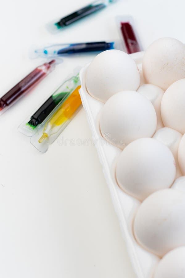 Selective Focus, White Chicken Eggs with Dye Stock Photo Image of