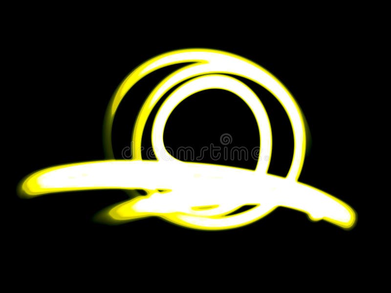 Selective focus of a yellow light painting,long exposure photography simple pattern against a black background. stock illustration
