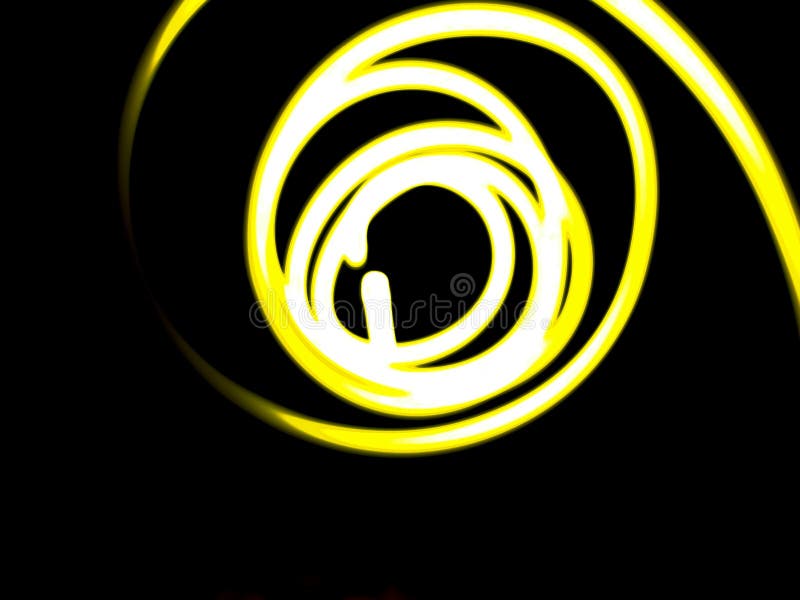 Selective focus of a yellow light painting,long exposure photography simple pattern against a black background. stock illustration