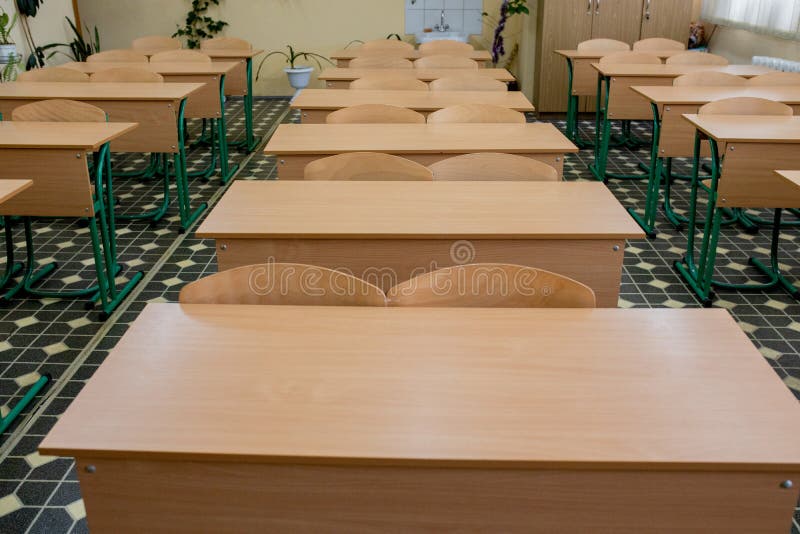 Selective Soft and Blur Focus.old Wooden Row Lecture Chairs in