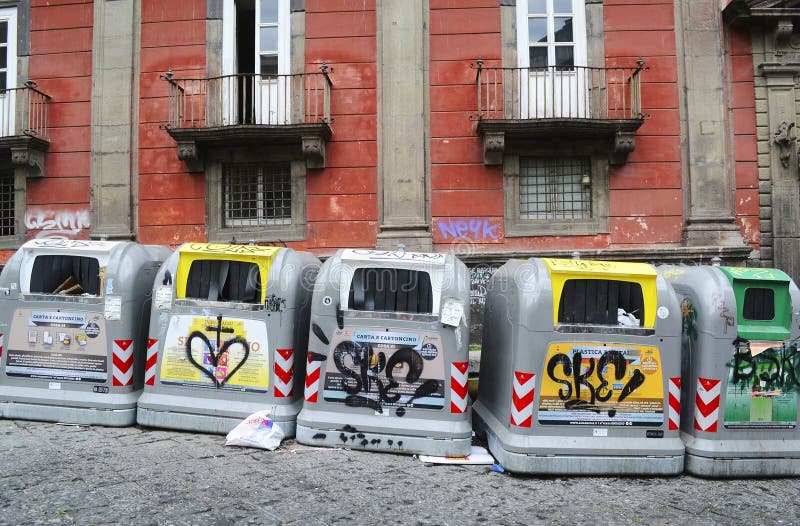 Selective Waste Collection Bins on the Street in Naples Editorial Stock Image Image of plastic