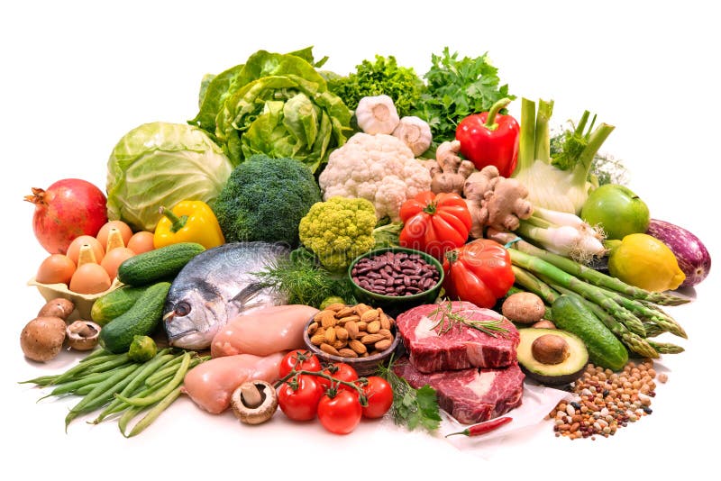 Selezione di vari prodotti di dieta di paleo per nutrizione sana
