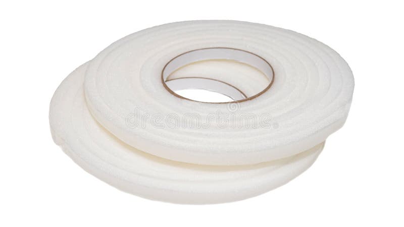 Self-adhesive foam rubber window seal isolated on white background. Insulating foam rubber for door insulation close-up.