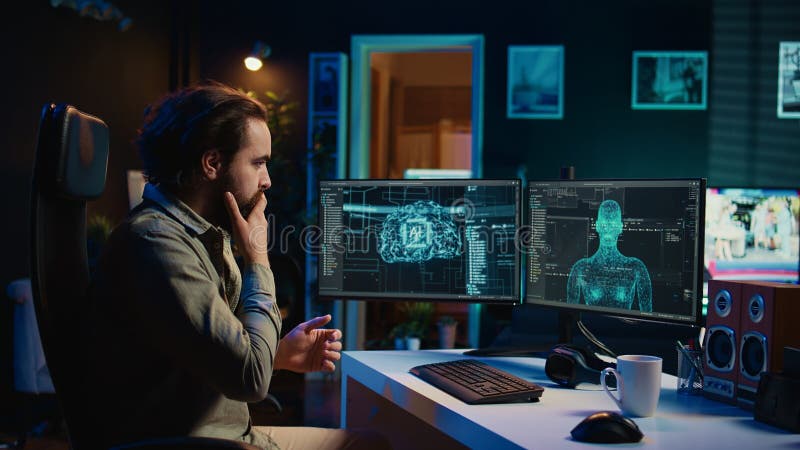 AI becoming sentient, greeting IT admin, human machine interaction concept stock images