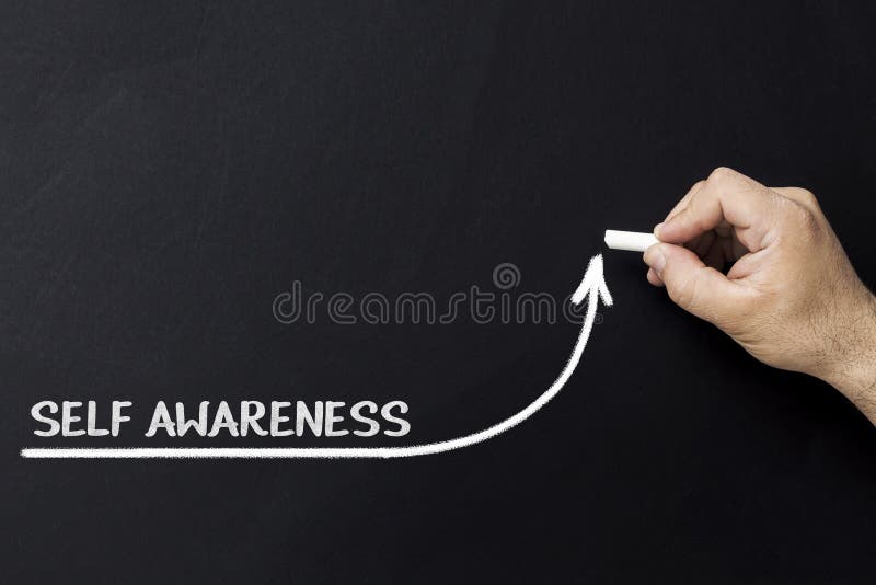 Self-awareness improvement concept. Businessman draw accelerating line of improving self-awareness.